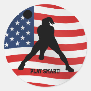 Woman Volleyball Player USA Independent Day Classic Round Sticker