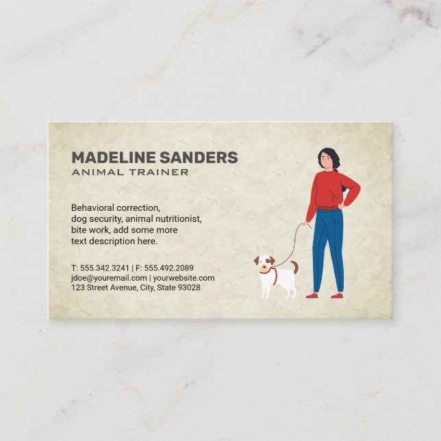 Woman walking a dog business card (Front)