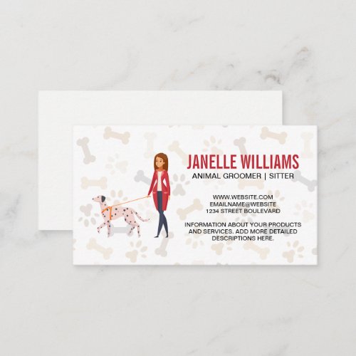 Woman walking a dog  Paw Print Bone Pattern  Business Card