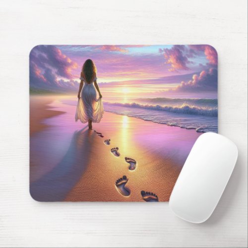 Woman Walking A Sunset Beach  Mouse Pad