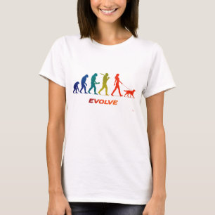 Woman Walking Dog Evolution Silhouette Design T-Shirt