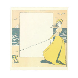 Woman Walking Dog on Beach Edward Penfield Notepad