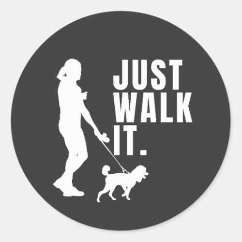 Woman Walking Dog On Leash Outside Dog Walk Classic Round Sticker
