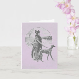 Woman walking greyhound dog vintage card