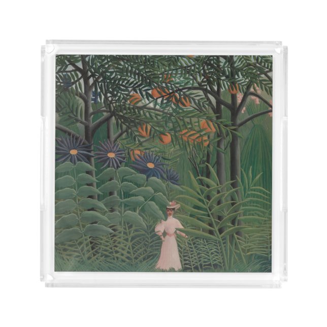 Woman Walking in an Exotic Forest, Henri Rousseau Acrylic Tray (Front)