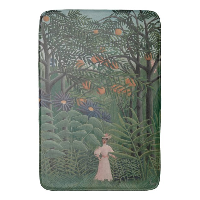 Woman Walking in an Exotic Forest, Henri Rousseau Bath Mat (Front Vertical)