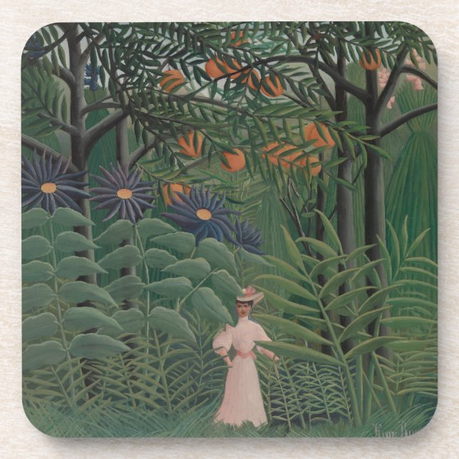 Woman Walking in an Exotic Forest, Henri Rousseau Beverage Coaster (Front)
