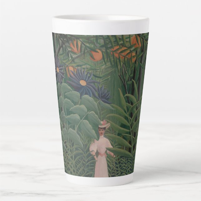 Woman Walking in an Exotic Forest, Henri Rousseau Latte Mug (Front)