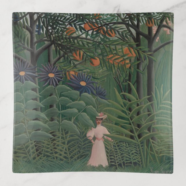 Woman Walking in an Exotic Forest, Henri Rousseau Trinket Tray (Front)