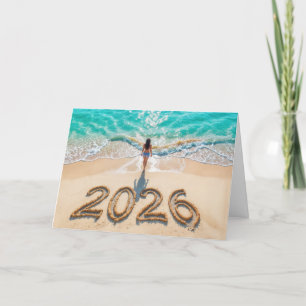 Woman Walking On a 2026 Beach Holiday Card