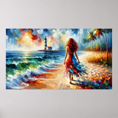 Woman Walking on a Tropical Beach Poster