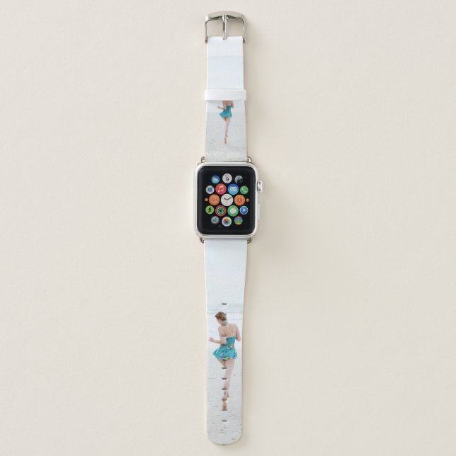 Woman walking on shore near beach apple watch band (Front)
