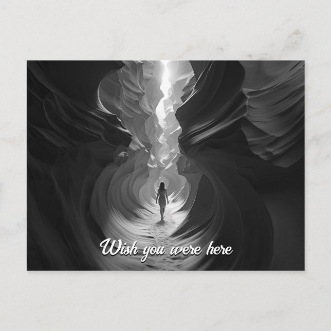 Woman walking through a canyon gulch B&W photo Postcard (Front)