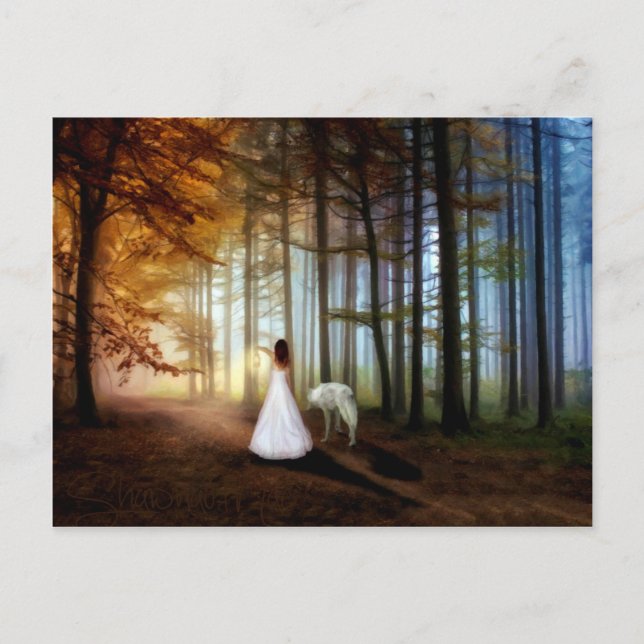 Woman Walking With a Wolf Postcard (Front)