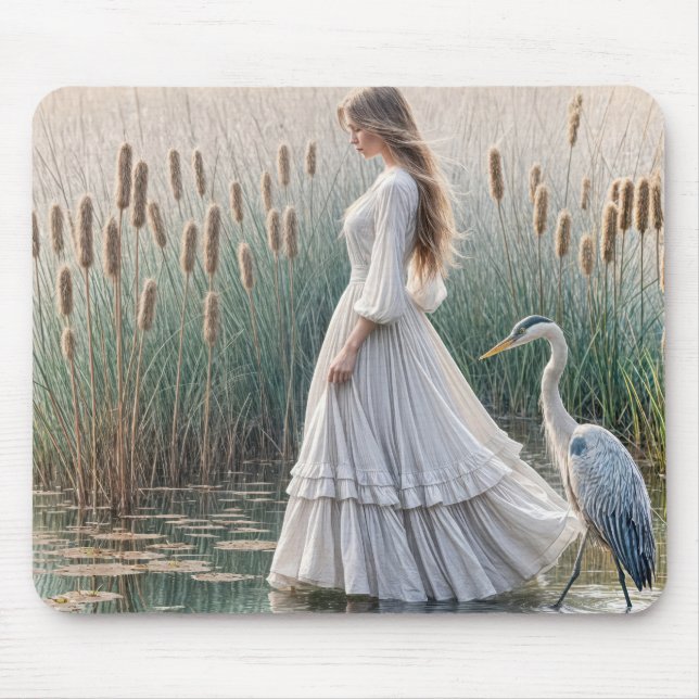 Woman Walking With Blue Heron Mouse Pad (Front)
