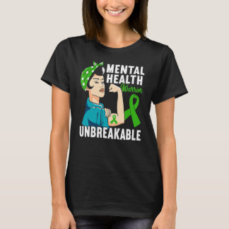 Woman Warrior Green Ribbon Mental Health Awareness T-Shirt