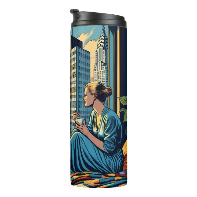 Woman Watching the Sunrise with her Cat Thermal Tumbler (Rotated Right)