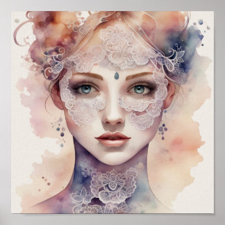 Woman Watercolor Face Painting Poster