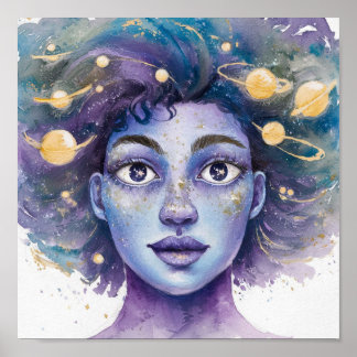 Woman Watercolor Face Painting Poster