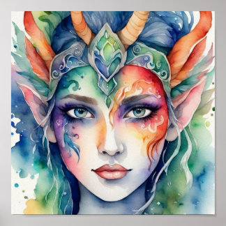 Woman Watercolor Face Painting Poster