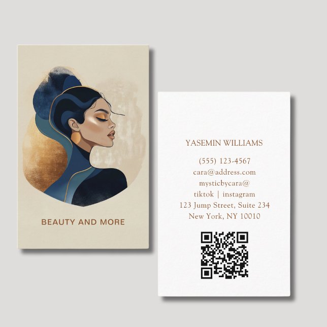 Woman Watercolor Salon QR Code Business Card (Woman Watercolor Salon QR Code Business Card)