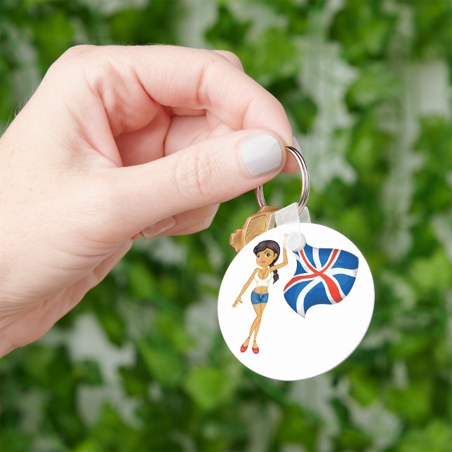Woman Waving A Union Jack Flag Keychain (Creator Uploaded)