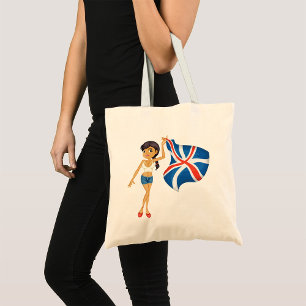 Woman Waving A Union Jack Flag Tote Bag