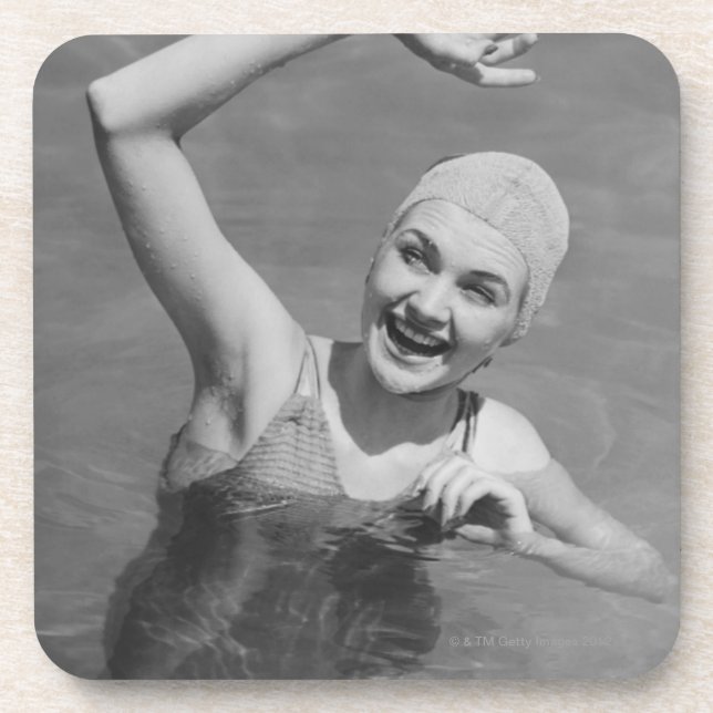 Woman Waving Drink Coaster (Front)