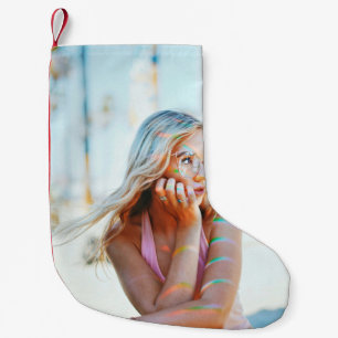 Woman waving her hair by the wind small christmas stocking