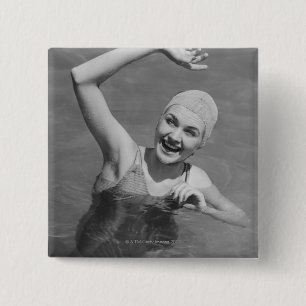 Woman Waving Pinback Button