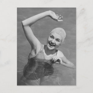 Woman Waving Postcard