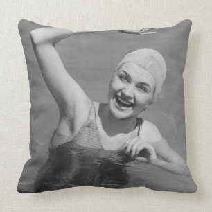 Woman Waving Throw Pillow