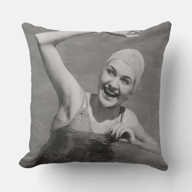 Woman Waving Throw Pillow (Front)