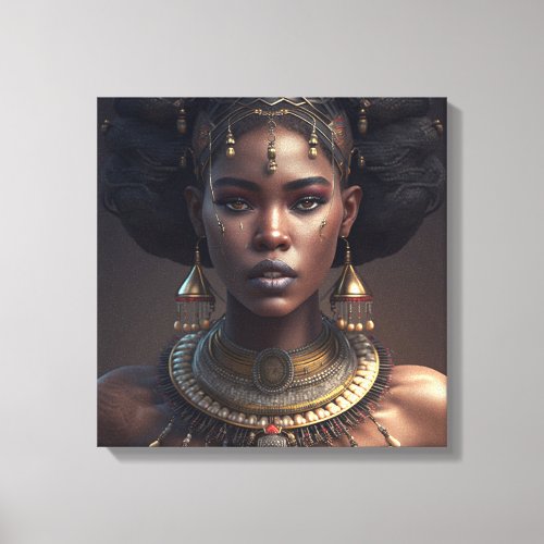 Woman wearing a necklace and earrings_Black Africa Canvas Print