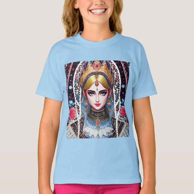 Woman  Wearing  an Ornate Gold Headdress T-Shirt (Front)