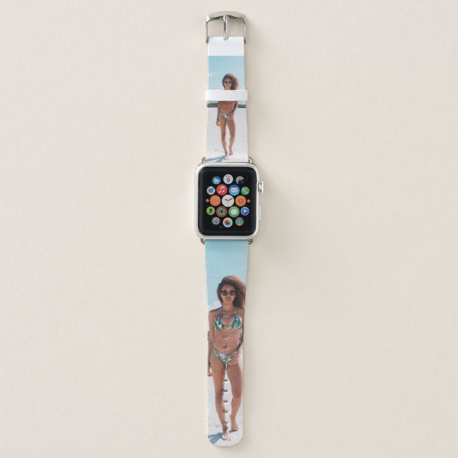 Woman wearing bikini standing on sand apple watch band (Front)