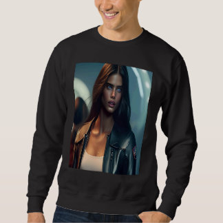 Woman Wearing Black Leather Biker Jacket Look Outf Sweatshirt