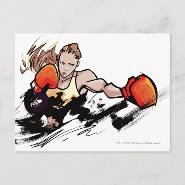 Woman wearing boxing glove postcard (Front)