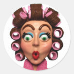 Woman Wearing Curlers Classic Round Sticker at Zazzle