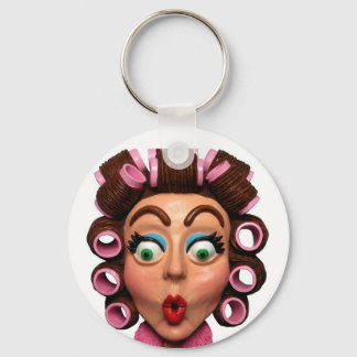Woman Wearing Curlers Keychain