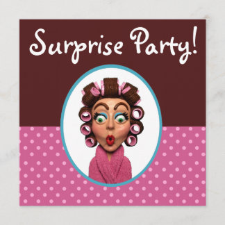 Woman Wearing Curlers Surprise Party Invitation