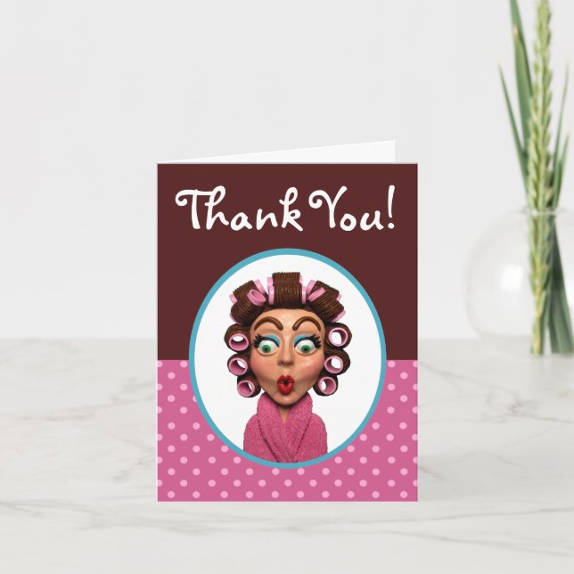 Woman Wearing Curlers Thank You Card (Front)