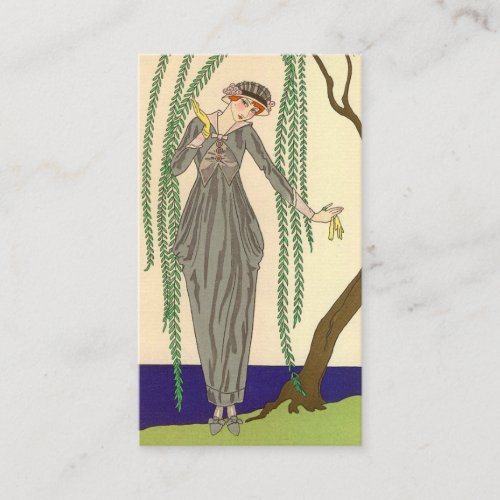 Woman wearing Gray Taffeta Gown Business Card Template