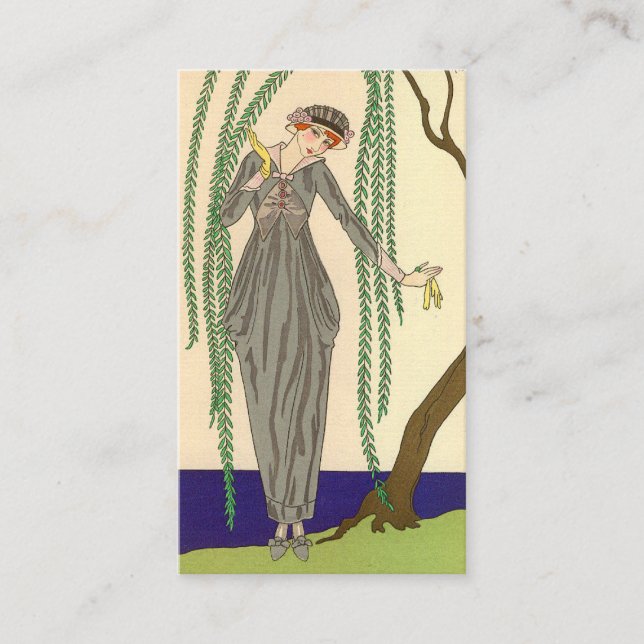 Woman wearing Gray Taffeta Gown Business Card (Front)