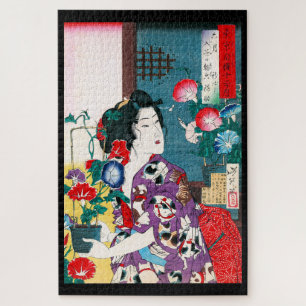 Woman wearing in cat patterned kimono, Yoshitoshi Jigsaw Puzzle