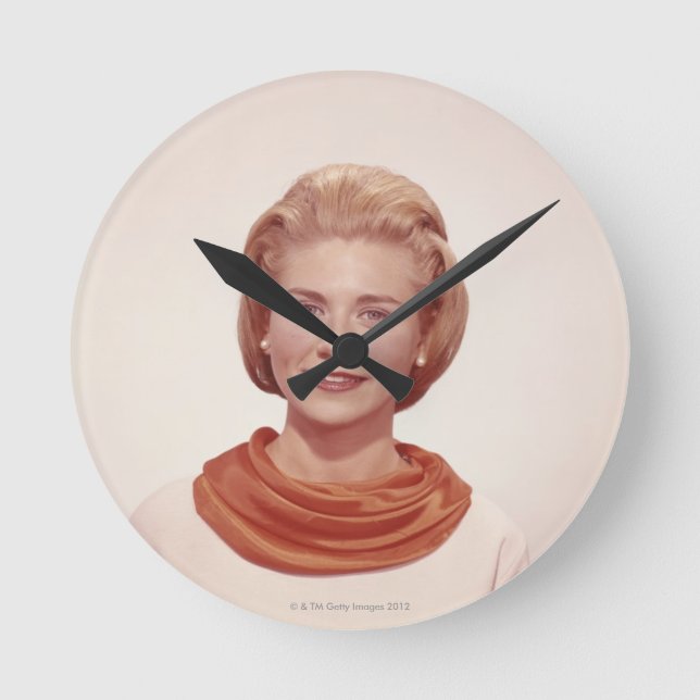 Woman Wearing Scarf Round Clock (Front)