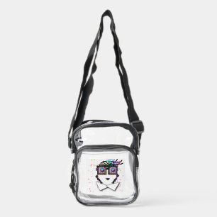 Woman Wearing Starry Eyed Glasses Clear Crossbody Bag