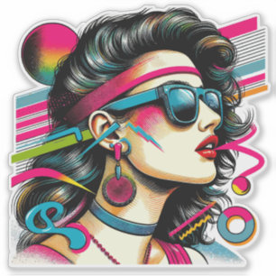 Woman wearing sunglasses colorful pop art sticker