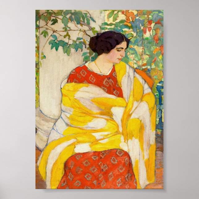 Woman Wearing Yellow Shawl Vintage Portrait Poster (Front)
