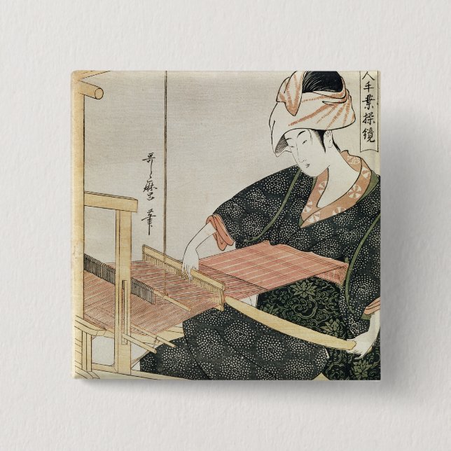 Woman Weaving Button (Front)